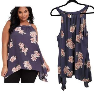 Torrid Womens High-Low Halter Tunic Top Plus Size 1X‎ Purple Floral Sleeveless